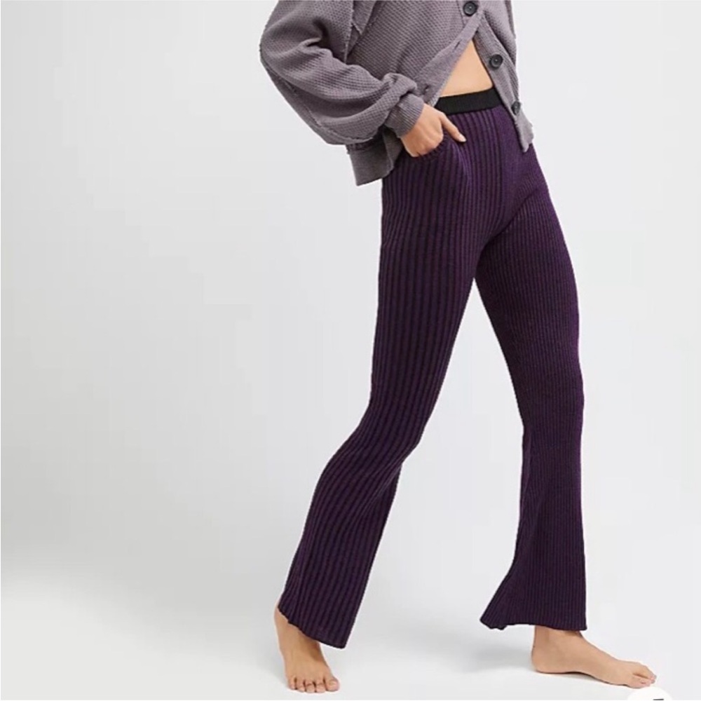 Free People The Ragged Priest Sweater Knit Pants w/Pockets Purple & Black Sz S